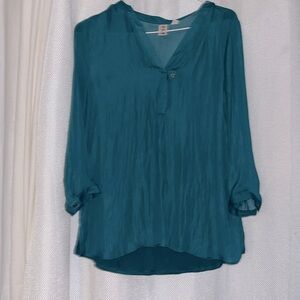 DOLAN LEFT COAST collection single button quarter sleeve relaxed fit blouse | S